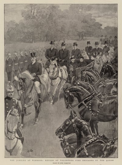 Le jubilé à Windsor, revue des brigades de pompiers volontaires par la reine - John Charlton